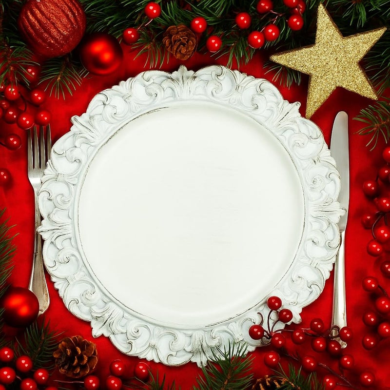 Koyal Wholesale White Charger Plates Set of 12 13 Inch Rustic French Country Acrylic Charger Plates for Table Settings, Farmhouse Dinner Decor, Vintage Wedding Reception & Holiday Party Place Settings - Image 2